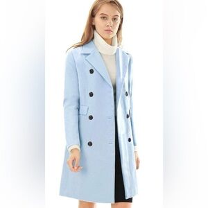 Allegra K Women's Sky Blue Double-Breasted Pea Coat